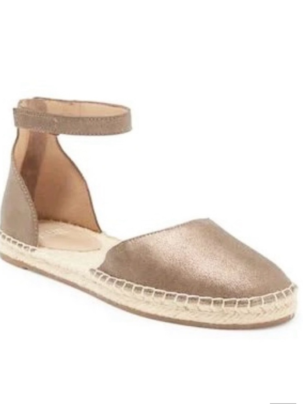 EILEEN FISHER LALA Metallic Suede Shimmery Leather Espadrille Flat SZ 7.5 Jute